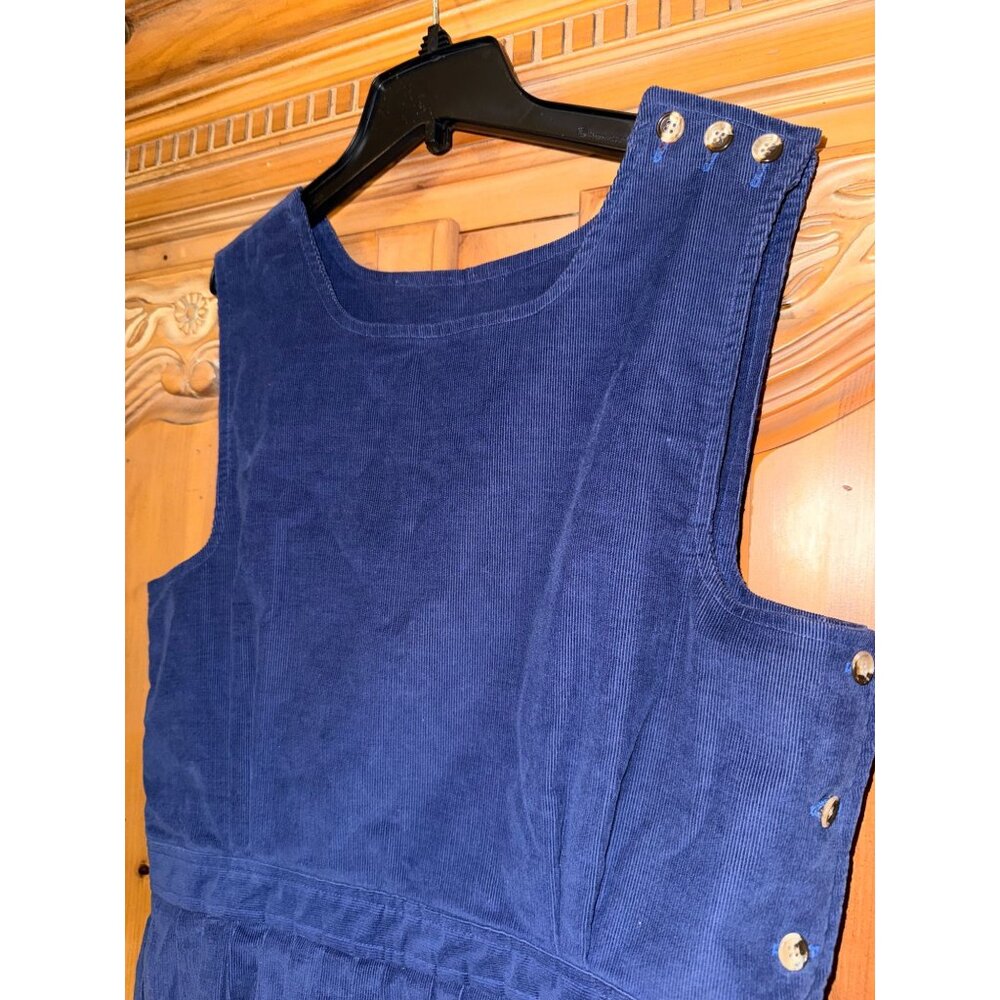 L.L. Bean Blue Corduroy Pinafore Dress 90s Cottagecore Prairie USA Made Size 14 - Picture 3 of 11